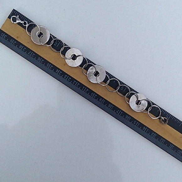 VINTAGE 925 Sterling Silver Circle Link Bracelet - Picture 5 of 8